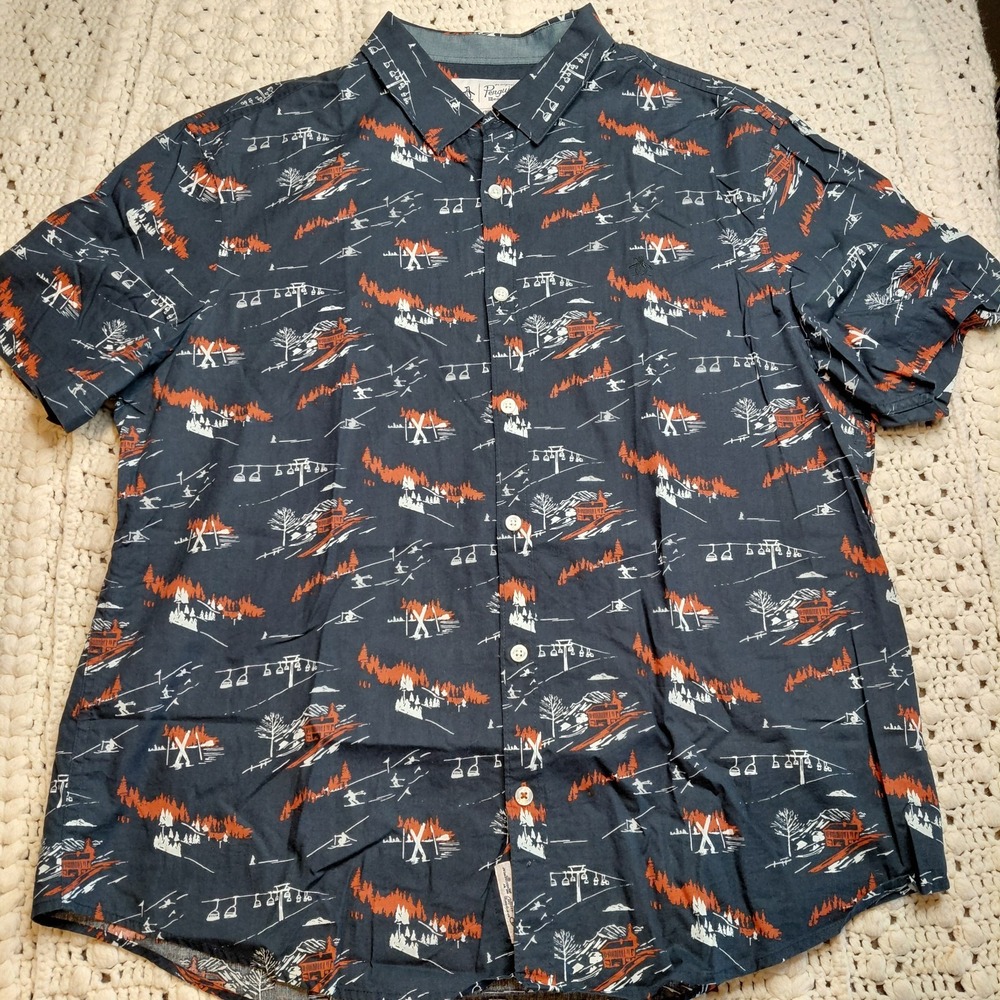 Lot 4 Penguin Mens XL Button Up AOP Graphic Shirt Funny Humor Shoes Ski Fruit - Picture 6 of 10